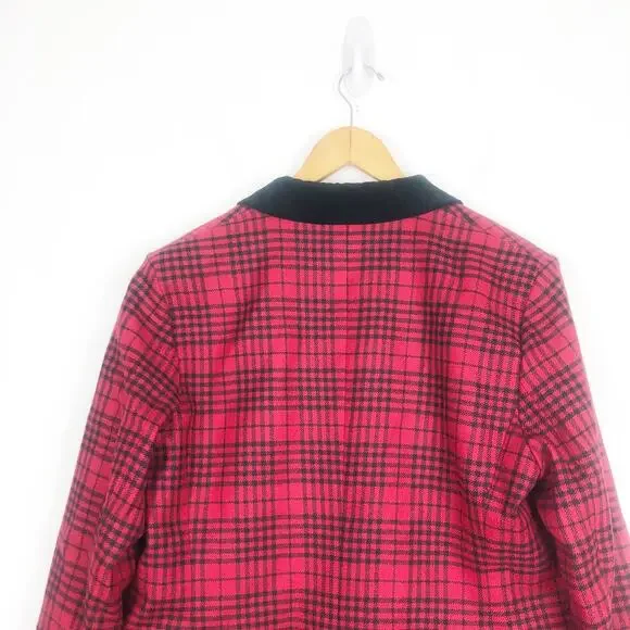 Banana Republic Red Plaid Captains Blazer Size 12/ Large Wool Sculptured Preppy